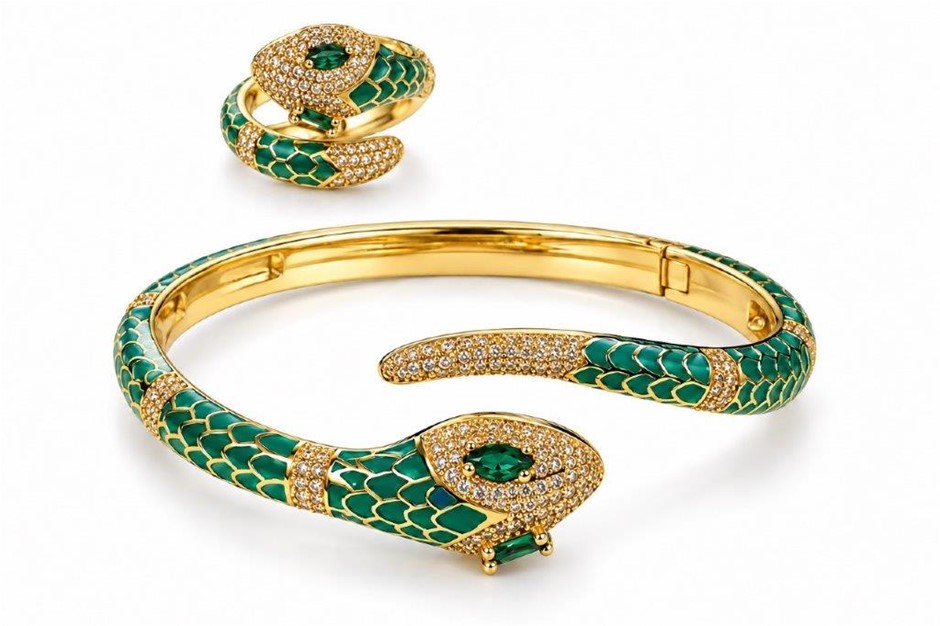 Jewelz Merchants Black Friday Special – Green Snake Bangle & Ring Set