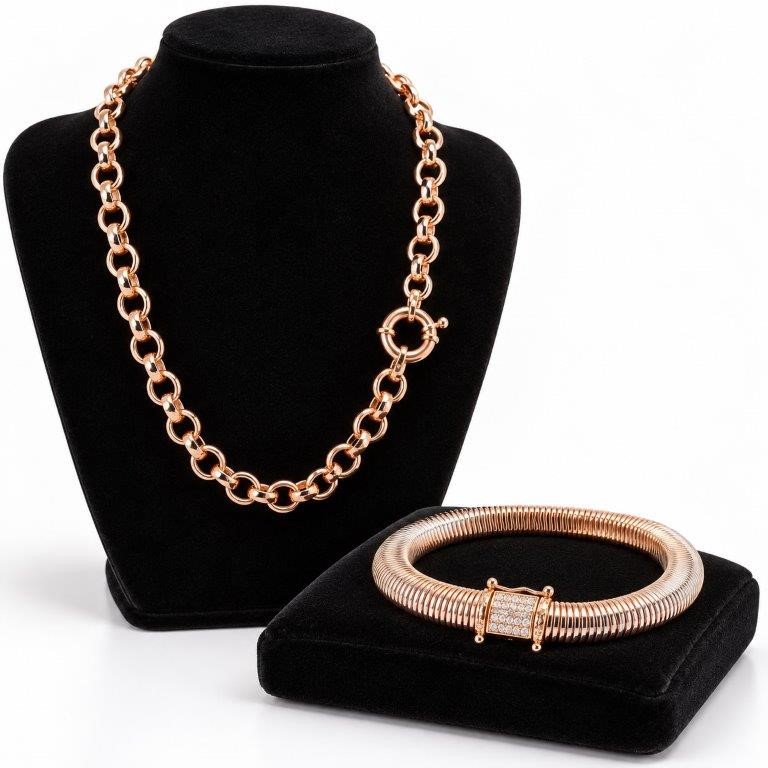set chain and bracelet in rose gold plated
