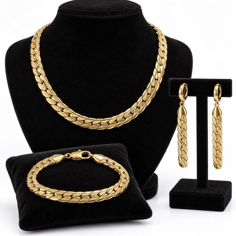 Jewelz Merchants Black Friday Gold Plated Necklace Bracelet & Earrings