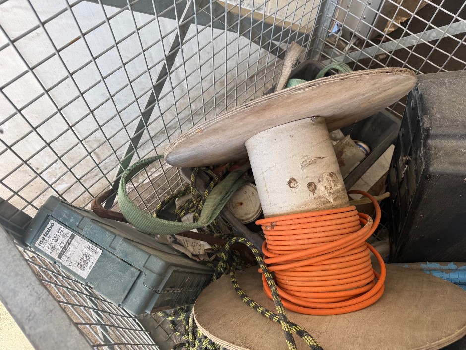 Steel Mesh Storage Cage with Miscellaneous Contents