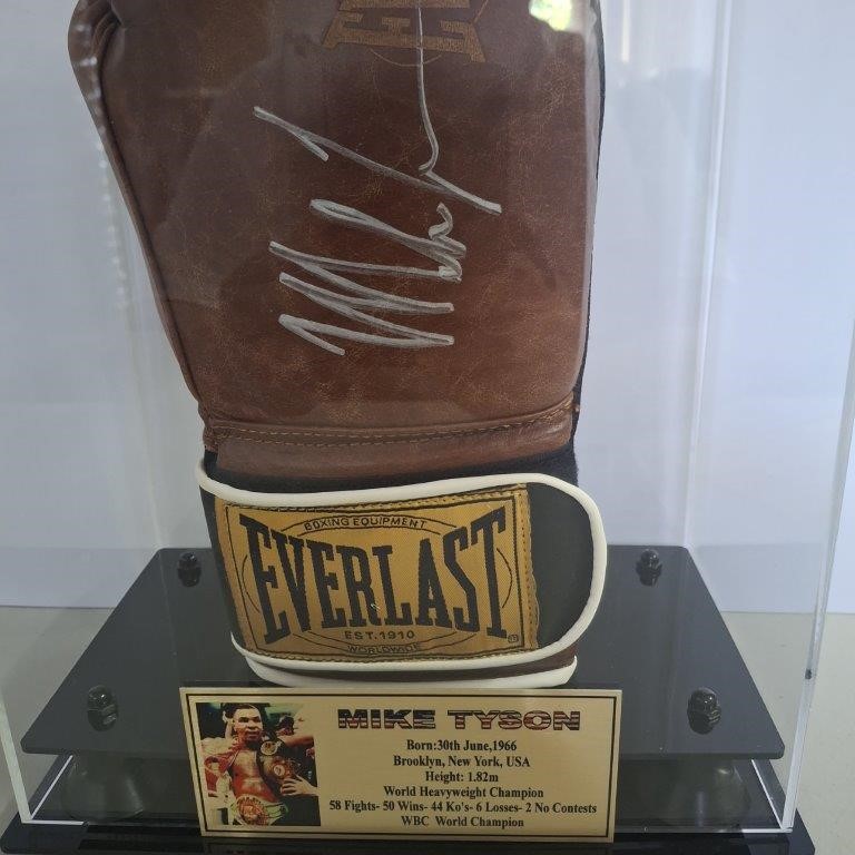 MIKE TYSON SIGNED GLOVE IN DISPLAY CASE