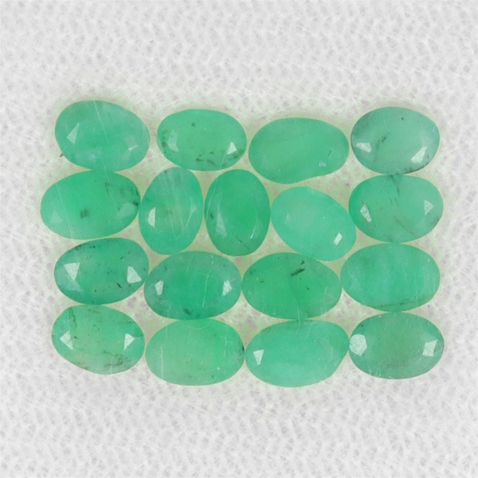 4.22ct Oval Facet Cut Unheated Green Emerald - 17Pcs