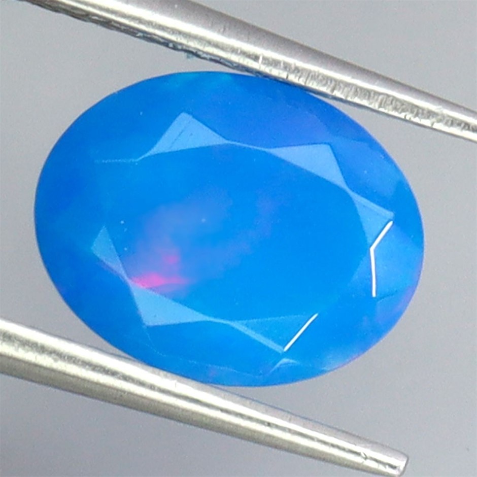 1.57ct Oval Facet Rainbow Blue Fire Opal Gemstone - 1Pc