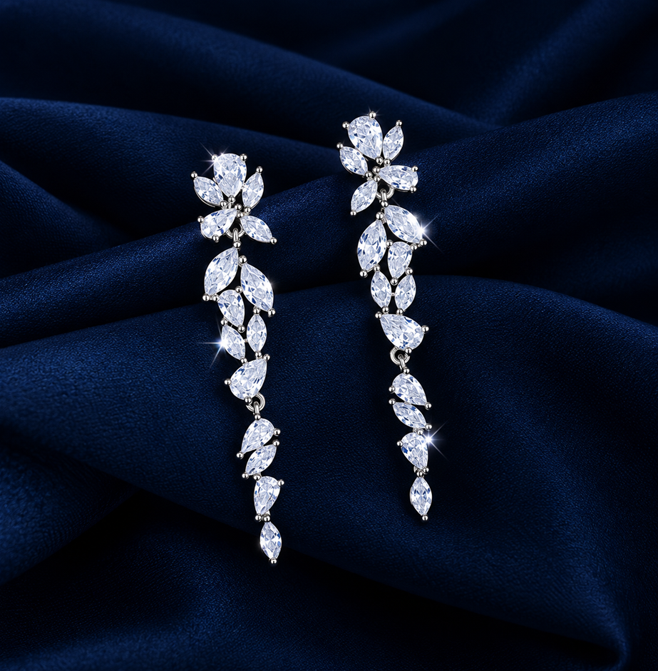 Marquise-Cut AAA+ Cubic Zirconia Leaf Drop Earrings