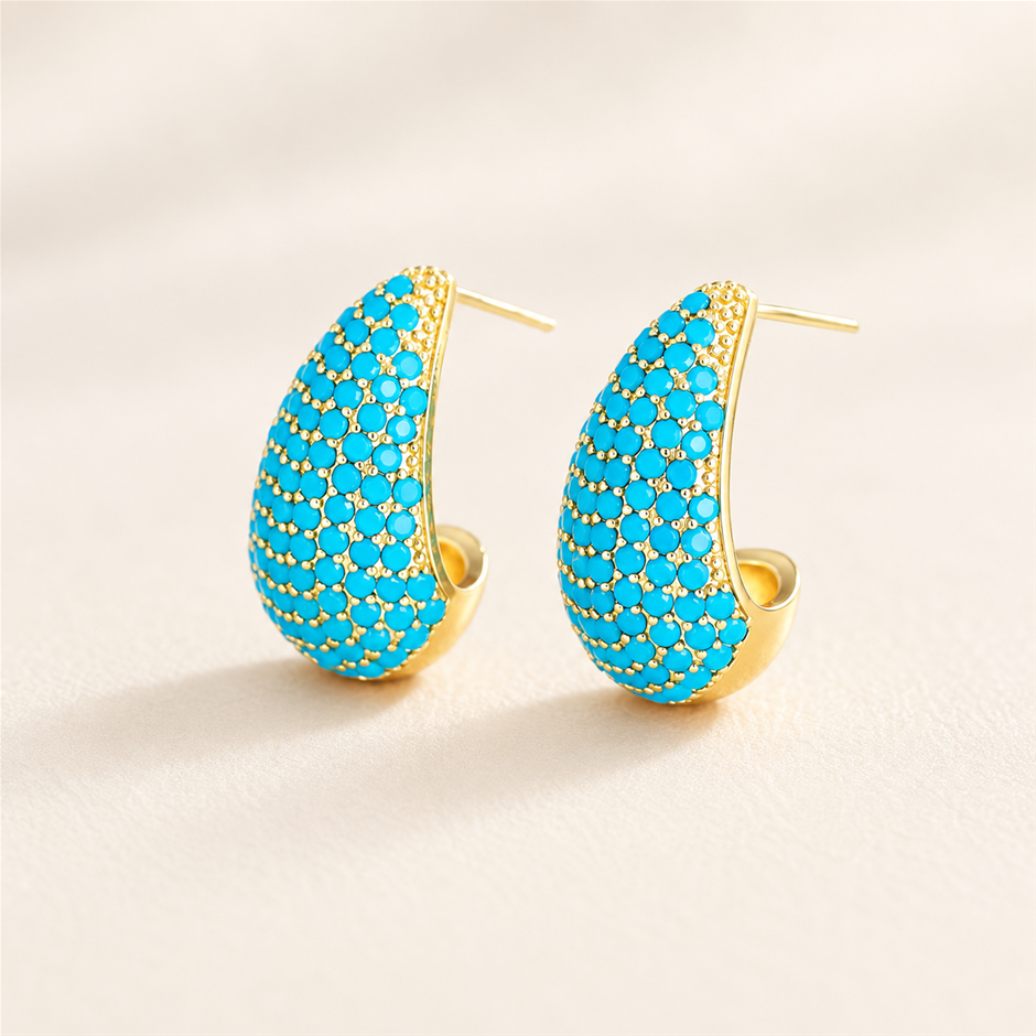 18K Gold Blue Turquoise Water Drop Earrings