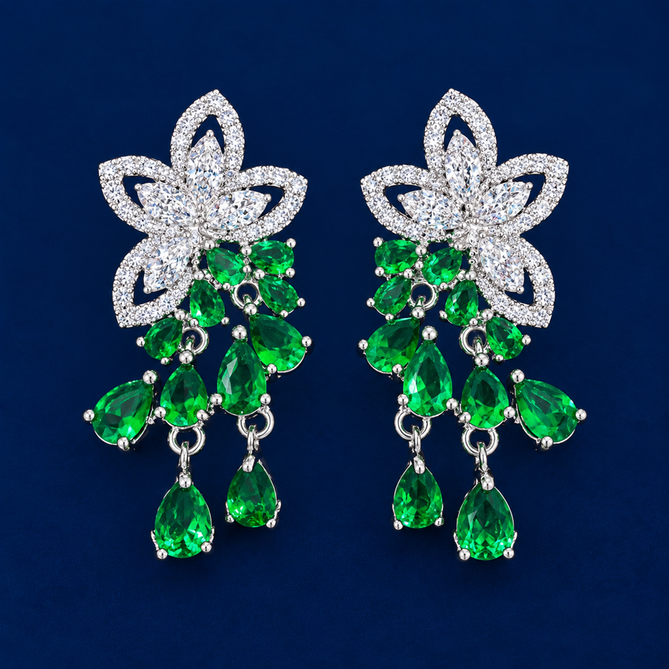 Pear-Cut AAA+ Cubic Zirconia Leaf Drop Earrings