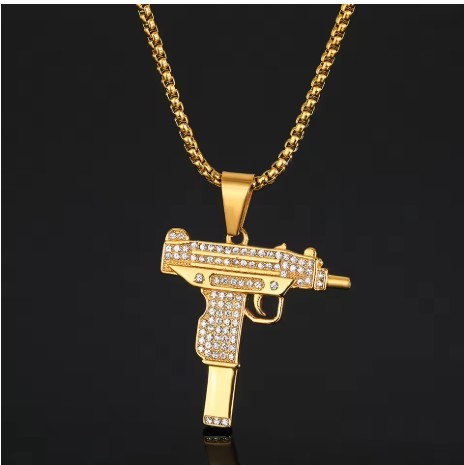 Jewelz Merchants Gold Tone Gun Pendant + FREE Chain