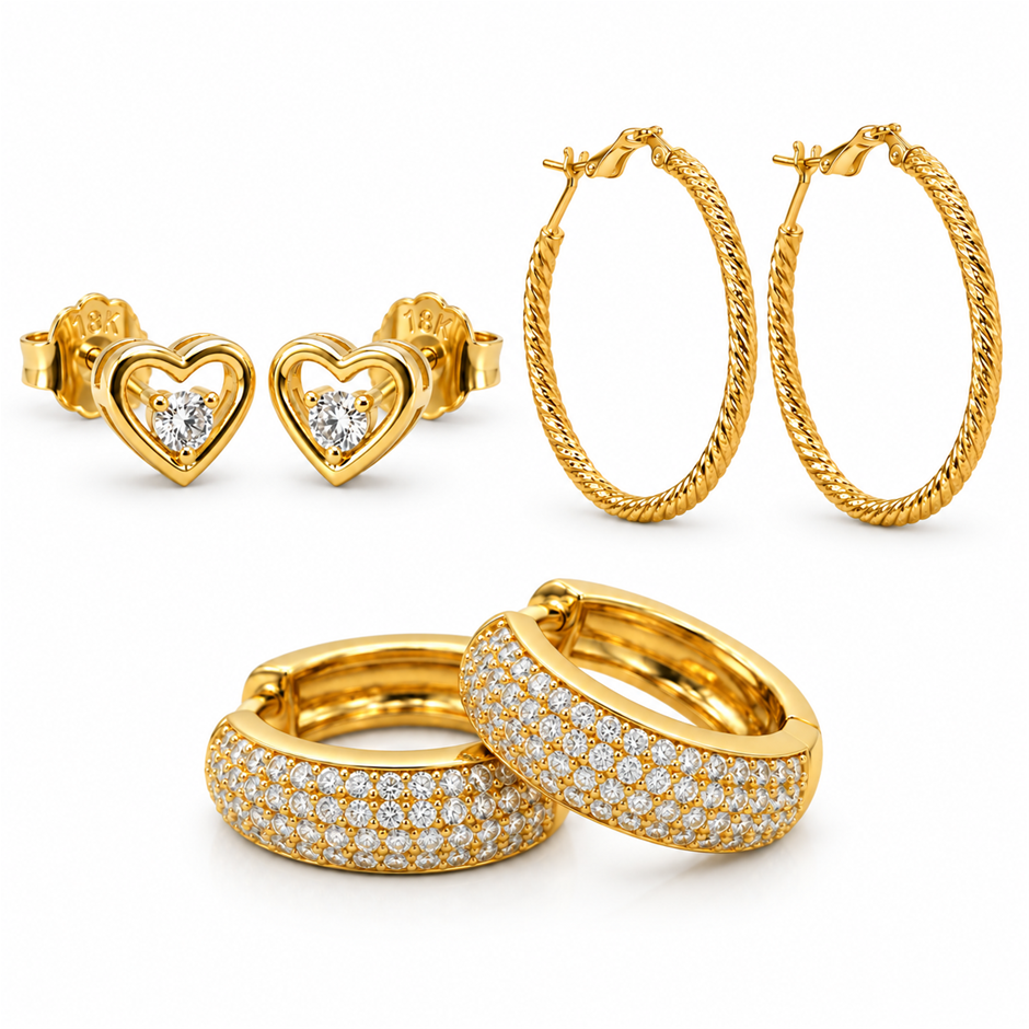Jewelz Merchants Black Friday Special – 3 Pairs Gold-Plated Hoop Earrings