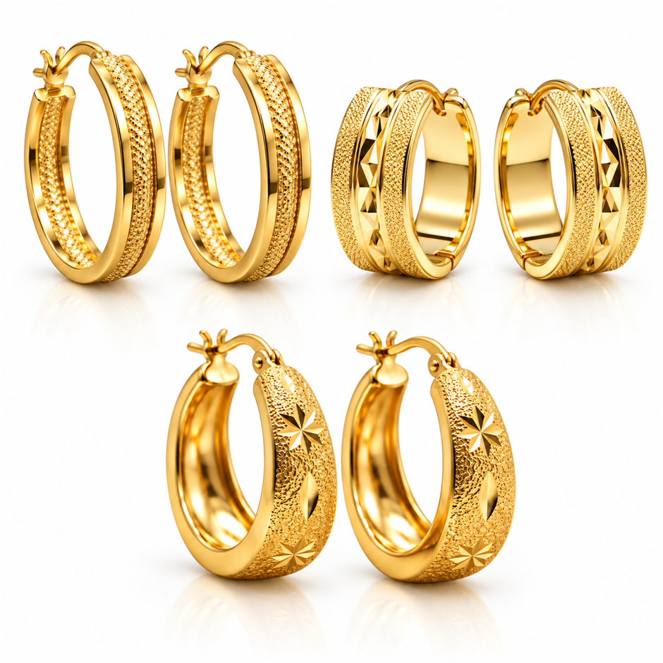 Jewelz Merchants Black Friday Special – 3 Pairs Gold-Plated Hoop Earrings