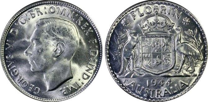 1944 Australia Silver Florin  Uncirculated