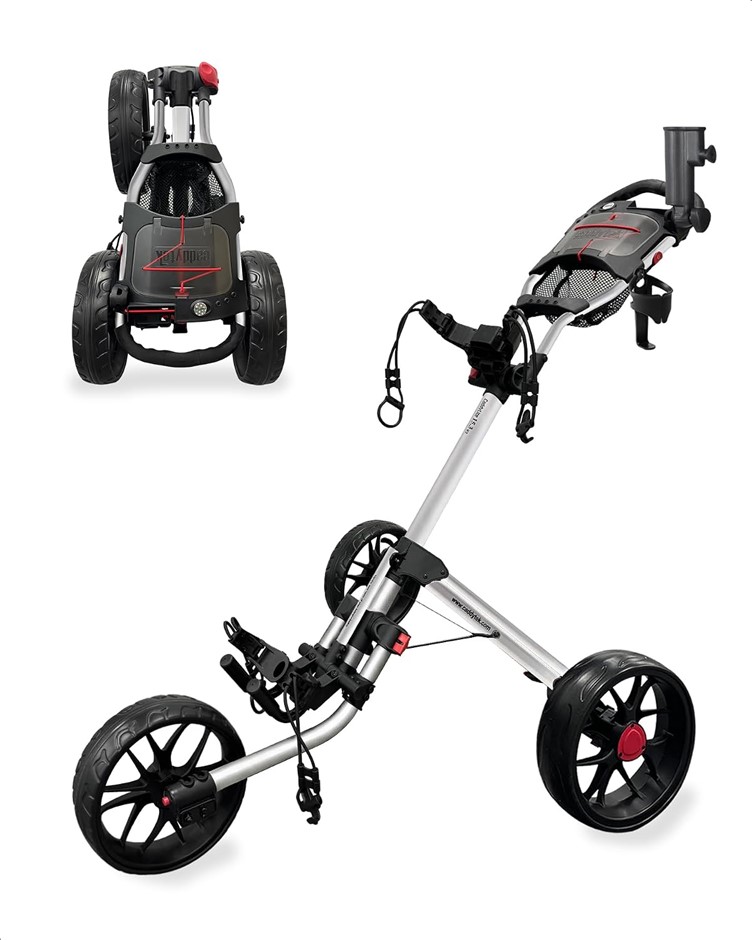 CADDYTEK 3 Wheel Golf Push Cart - Deluxe Quad-Fold Compact Push & Pull Fold