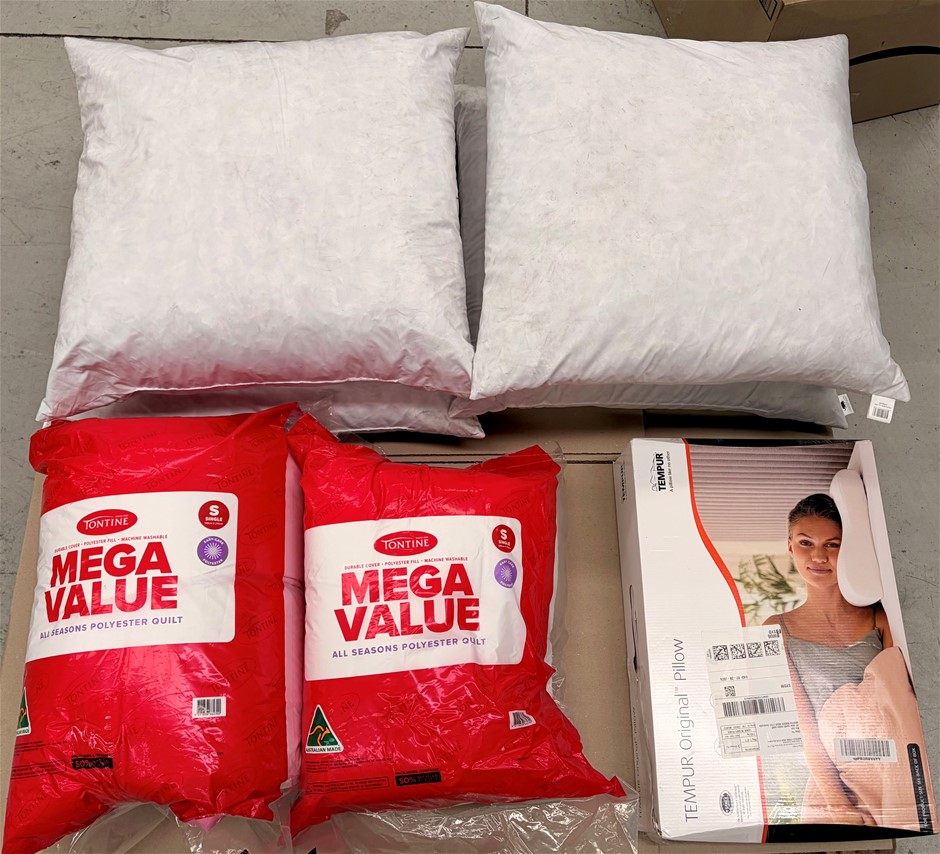 9 x Assorted Pillows Including TONTINE, TEMPUR & More. NB: Dusty From Stora