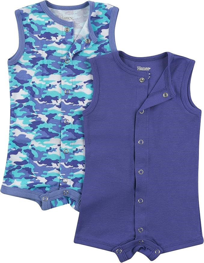 HANES Kid's P2 Sleeveless Flexy Romper, Size 18-24M, Purples, BF1RO2.