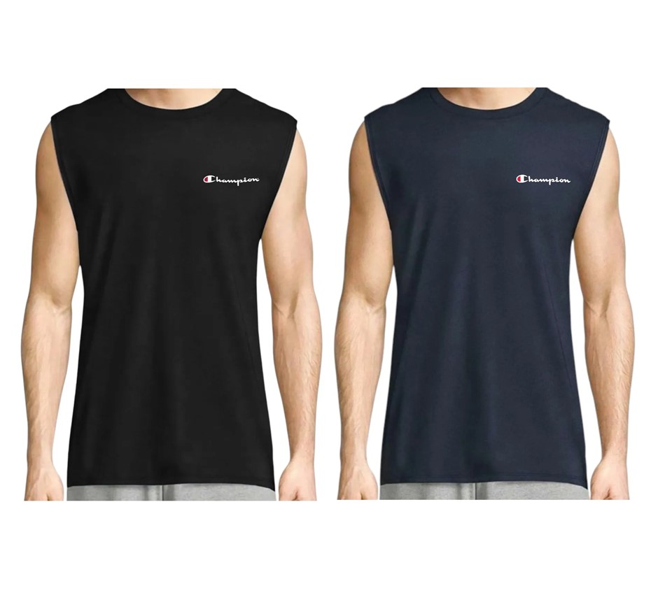 2 x CHAMPION Men's Leg Script Muscle Tanks, Size 2XL, Black & Navy, 239801.
