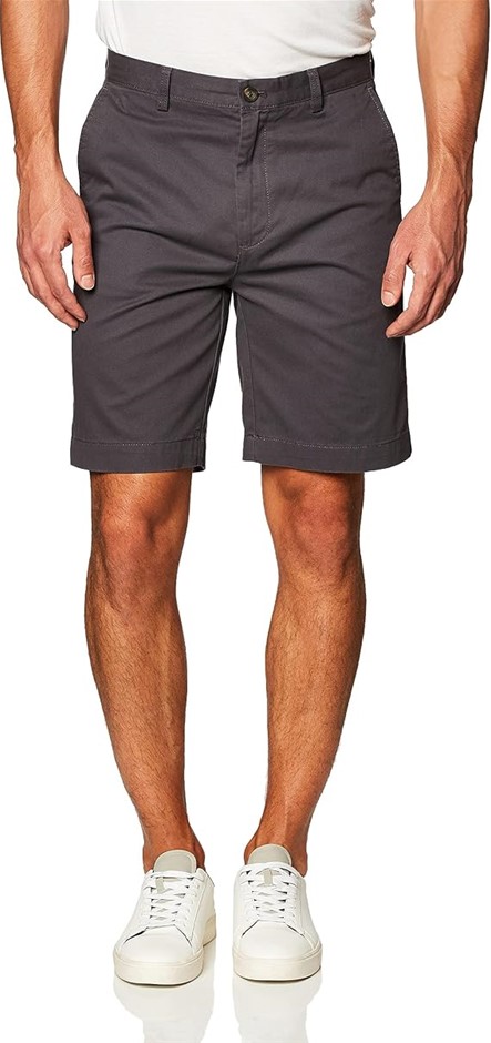 AMAZON ESSENTIALS Men's Classic-Fit 9" Chino Short, Size 34, Charcoal, F16A