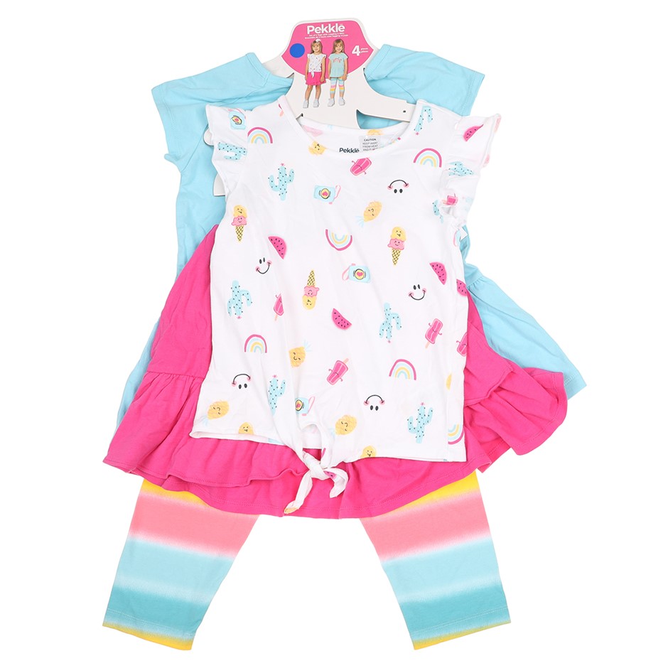 PEKKLE Girl's 4pc Set, Size 6, Cotton/Elastane, Rainbow.  Buyers Note - Dis