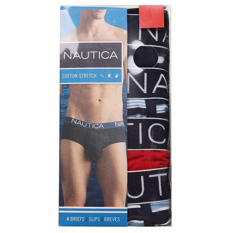 NAUTICA Men's 4pk Cotton Stretch Briefs, Size M (32-34), 95% Cotton, Peacoa