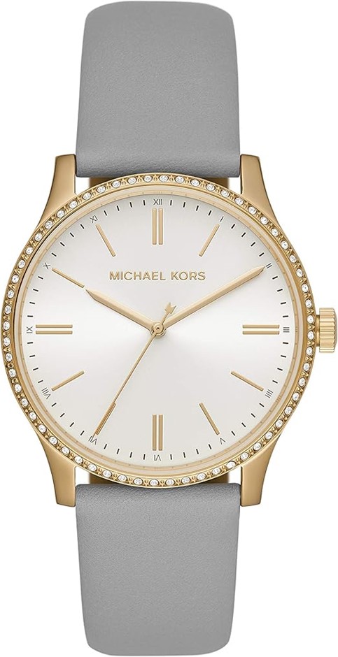 MICHAEL KORS Bailey Stainless Steel Watch With Leather Strap & Glitz Toprin