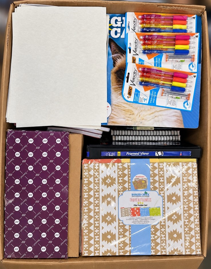 Assorted Branded Office Stationery: BIC Velocity Pens, Barker Creek File Fo
