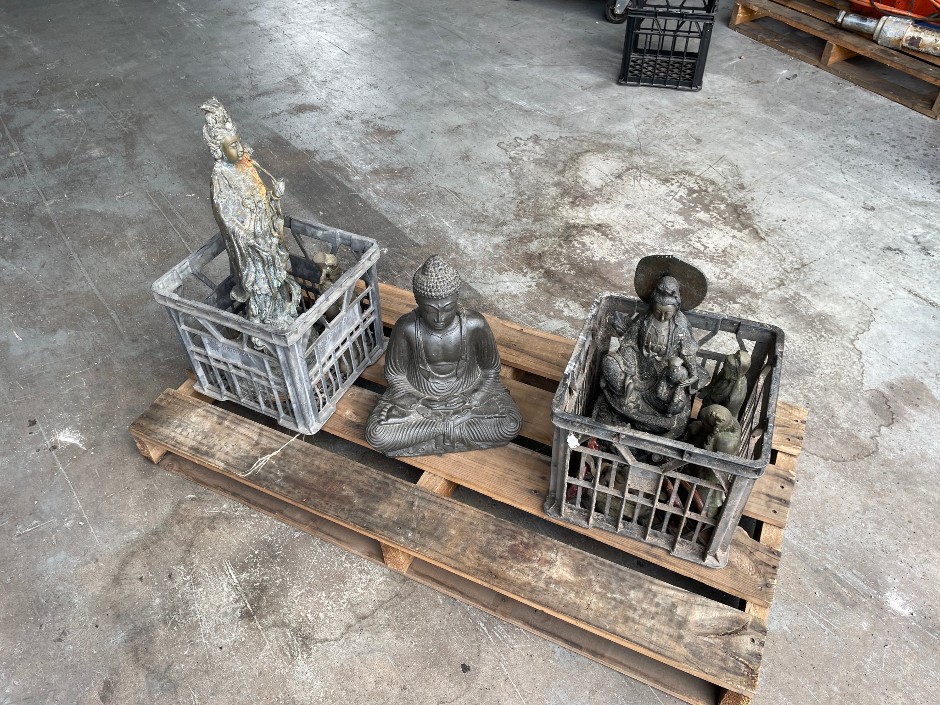 Assorted Metal Statues & Seated Buddha Meditation Garden Statue