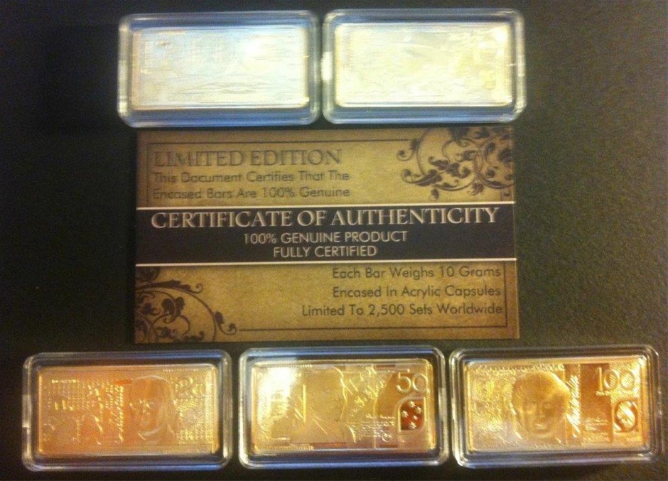 5 x 10g AUSTRALIAN NEW NOTE SERIES Ingots Finished in 999.0 Gold