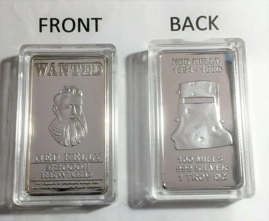 Ned Kelly Wanted 1oz 999 Fine Silver Ingot