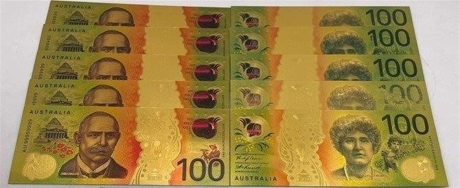 5 pcs/lot New Australia Gold Banknote Cards Coloured $100 Collectable Gift