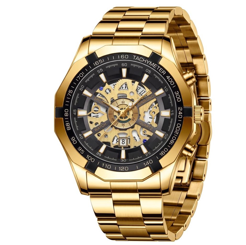 Jewelz Merchants Men’s Luxury Black & Gold Skeleton