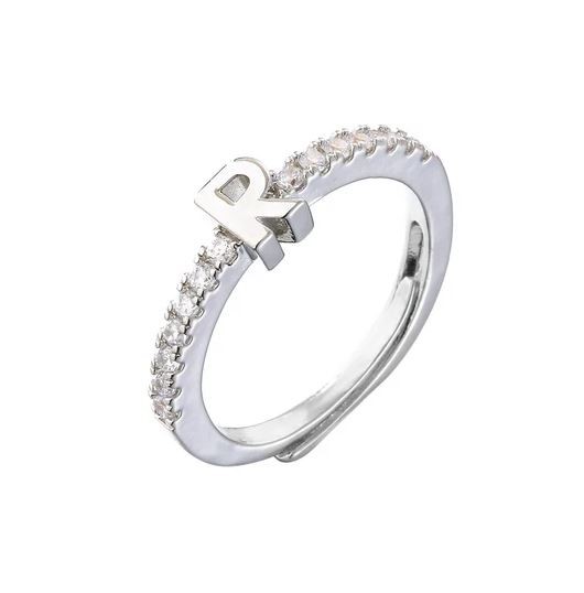 Fashion Initial Letter Ring 18K Gold Plated Adjustable