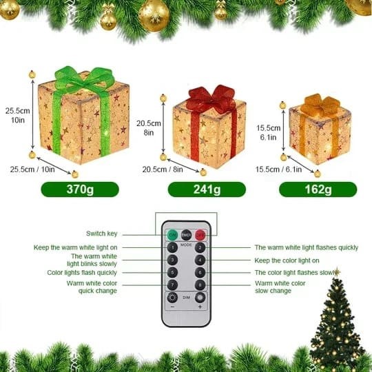 3PCS Christmas Gift Boxes with Luminous Bows