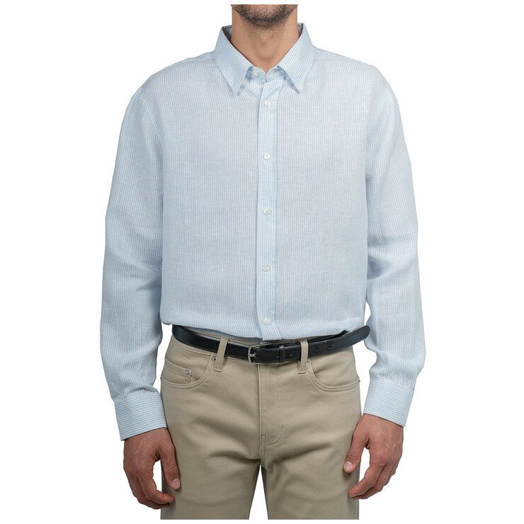 JACHS Men's Linen Shirt, Size L, 100% Linen, Light Blue Stripe.