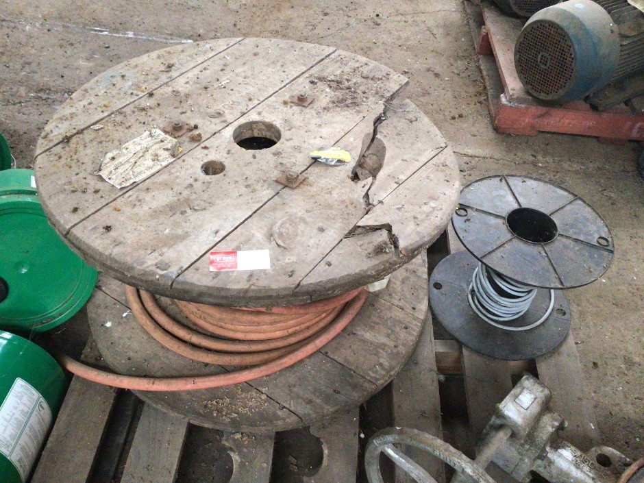 Large Wooden Cable Drum Spool with Orange Cable