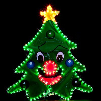 Solar LED Christmas Tree w Face Rope Lig