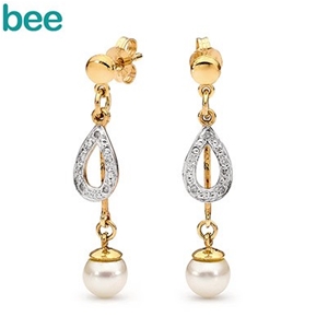 Bee Pearl and Diamond Drop Earrings