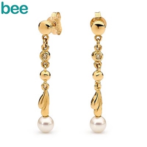 Bee Pearl and Diamond Drop Earrings