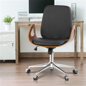 Wooden & PU Leather Office Desk Chair - 