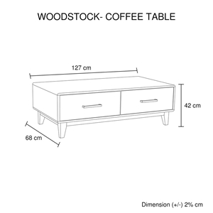 Coffee Table Wooden Frame 2 Drawers Stor