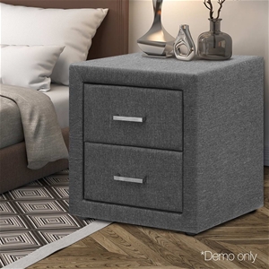 Artiss Fabric Bedside Table - Grey