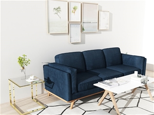 3 Seater Sofa in Soft Blue Velvet Fabric