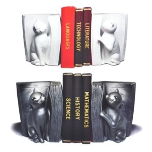 Cat Bookends - White