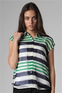 Forcast Stripe Chiffon Sleeveless Shirt