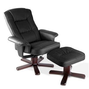 PU Leather Wood Armchair Recliner - Blac