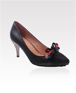 Niclaire Suede Leather Metal Heel Bow Pu