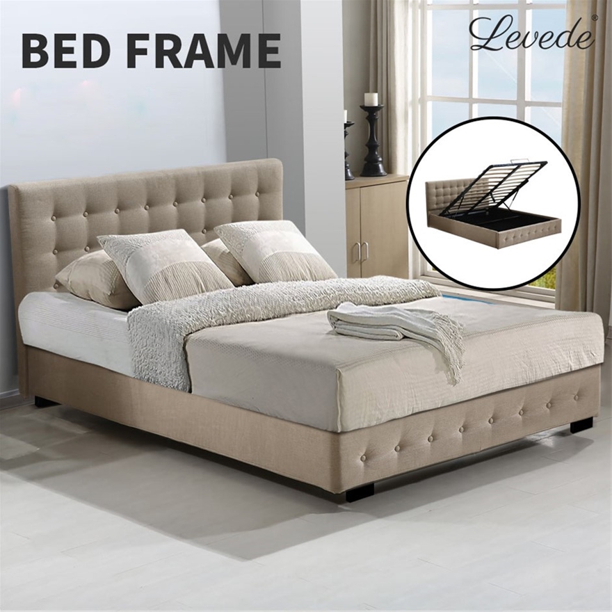 Levede Bed Frame Base With Gas Lift, Queen Size Gas Lift Bed Frame Base With Storage Platform