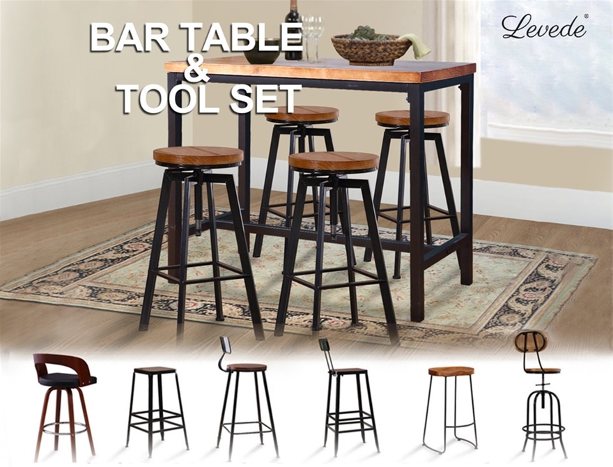 Levede 3pc Industrial Pub Table Bar, Manly Bar Stools