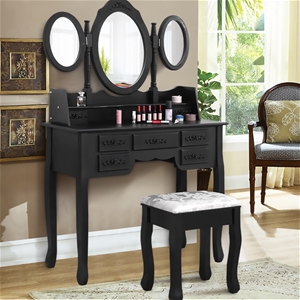 Levede Dressing Table&Stool 3 Mirror Cab