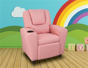 PU Leather Kids Recliner with Drink Hold
