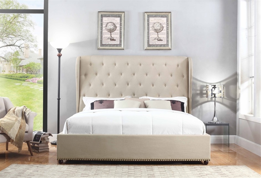Queen Bed Frame In Beige Fabric, Tall Queen Bed Frame Australia