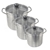 3pc Stainless Steel 7.6/11.4/15.2L Stockpot Set w/Lid