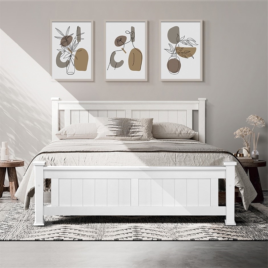 Artiss Double Size Wooden Bed Frame, Full Size Bed Frame White Wood
